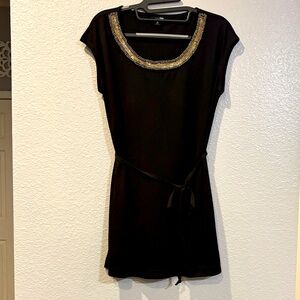 East 5th Black Mini Dress with Gold Trim